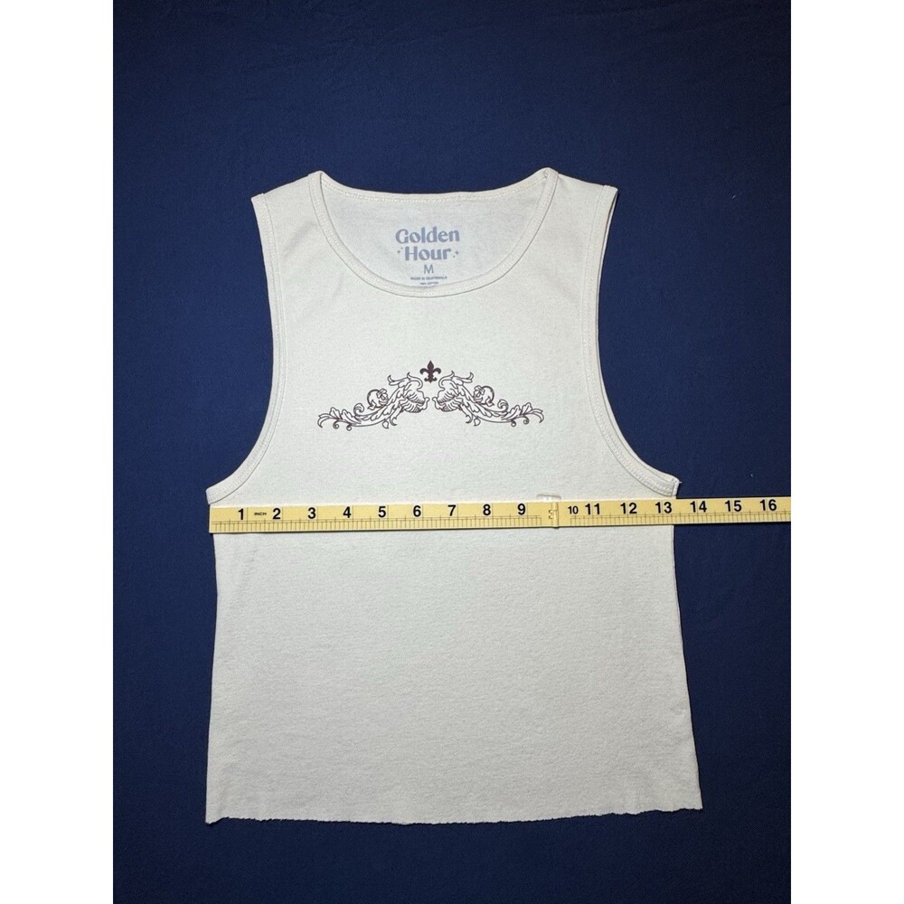 Golden Hour Womens Tank Top Medium Cream White Graphic Front Raw Hem Sleeveless - Picture 4 of 5